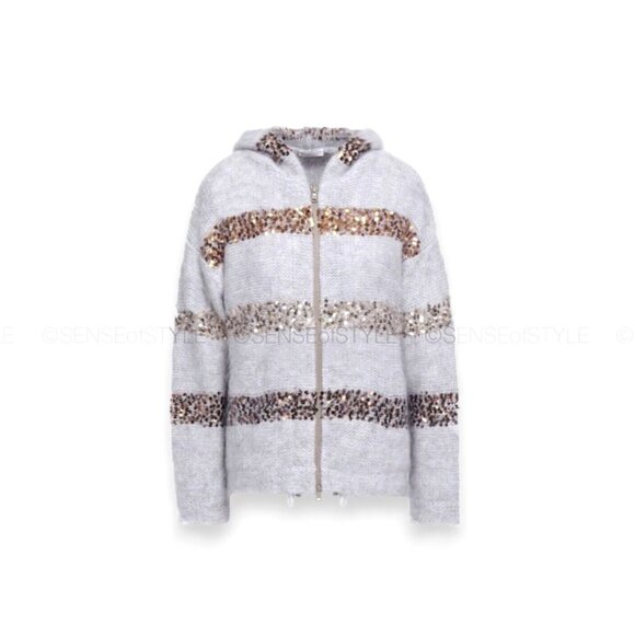 Brunello Cucinelli Sparkling Cardigan Sequins Gray Top Jacket Mohair Size XS - Picture 3 of 11